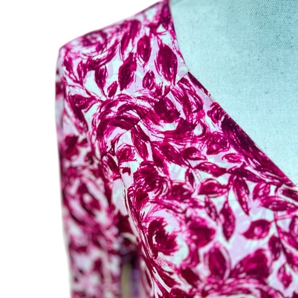 Talbots Pink Floral roses faux Wrap jersey knit v neck long sleeve top medium - Picture 5 of 8